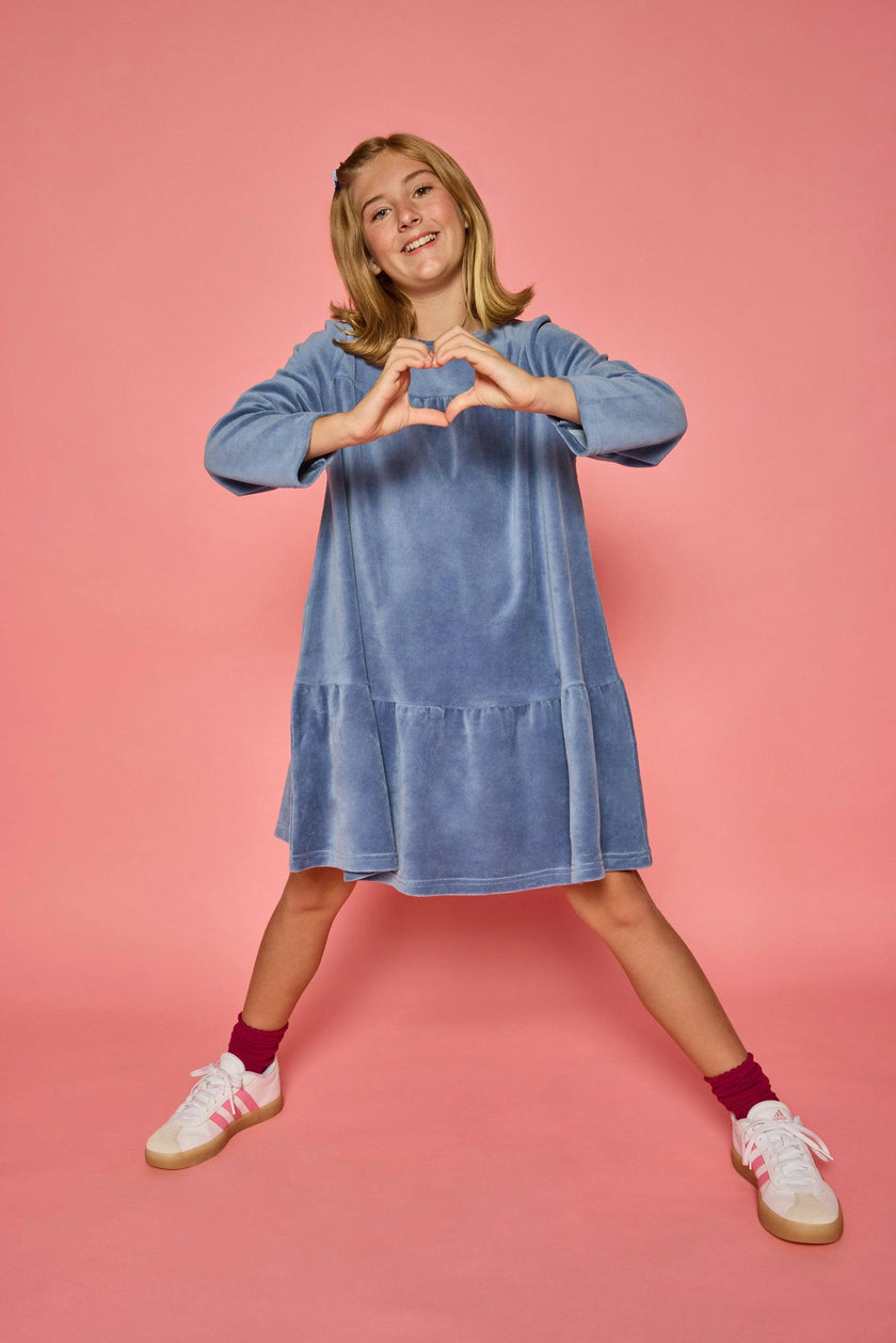 Lisle Dress - Dusty Blue Velour