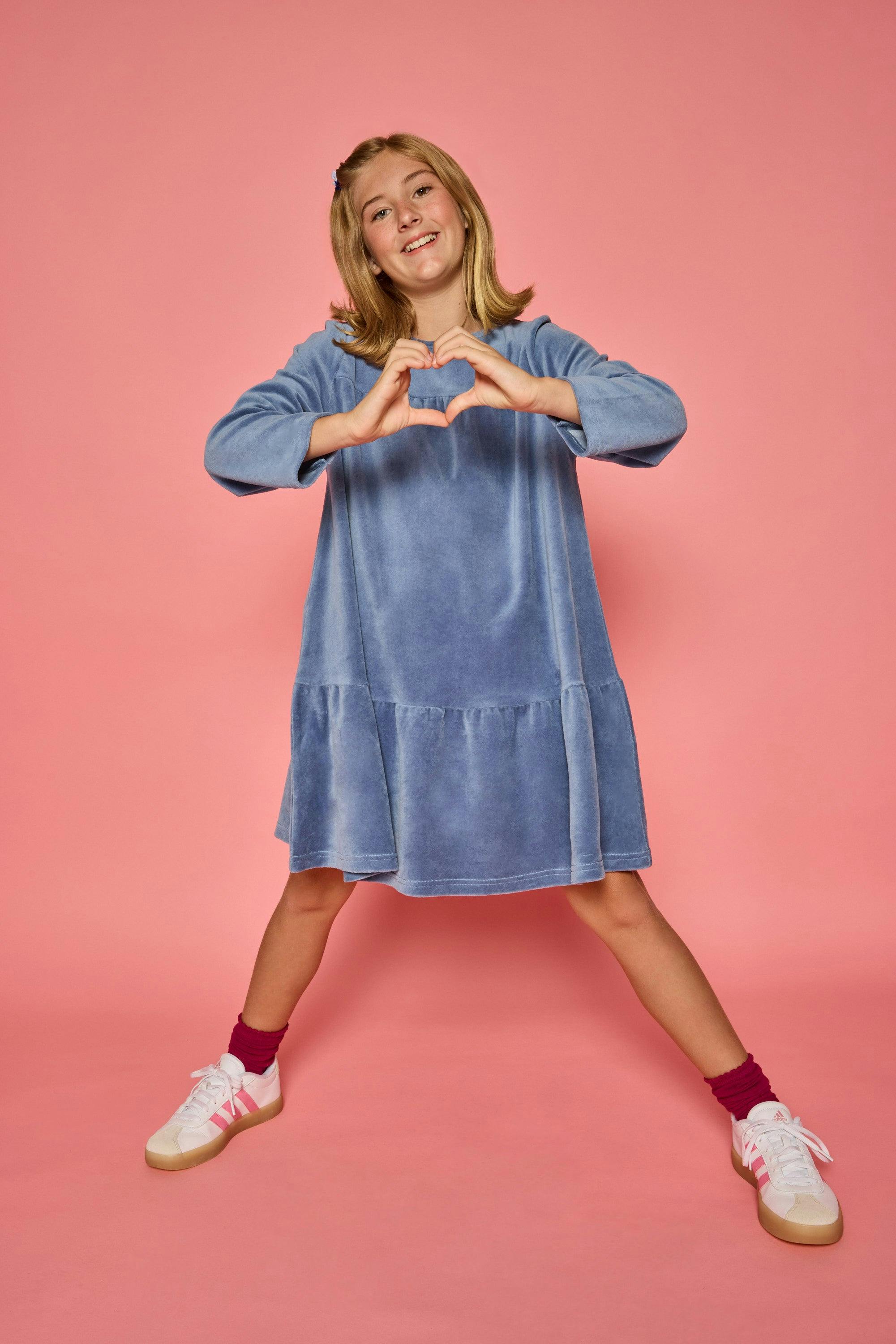 Lisle Dress - Dusty Blue Velour