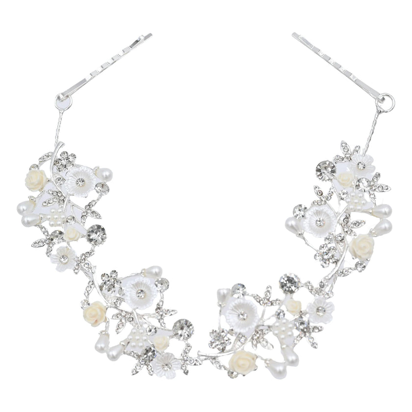 Crystal Flower Ivory Rose Hair Vine