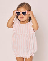 Baby's Twill Stripe Ruffled Romper in Pink and White Stripe