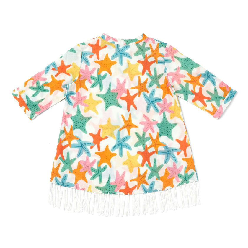 Hand Fringe Print Long Sleeve Cover-Up