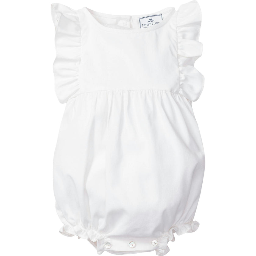 Baby's Twill Ruffled Romper in White