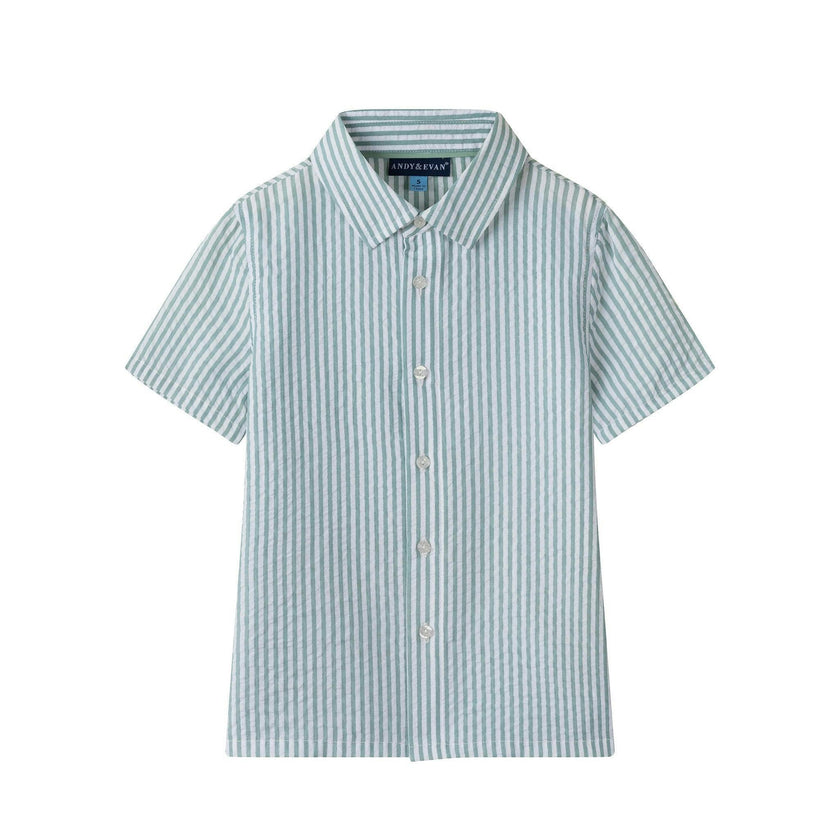 Buttondown And Linen Shorts Set | Teal Stripe