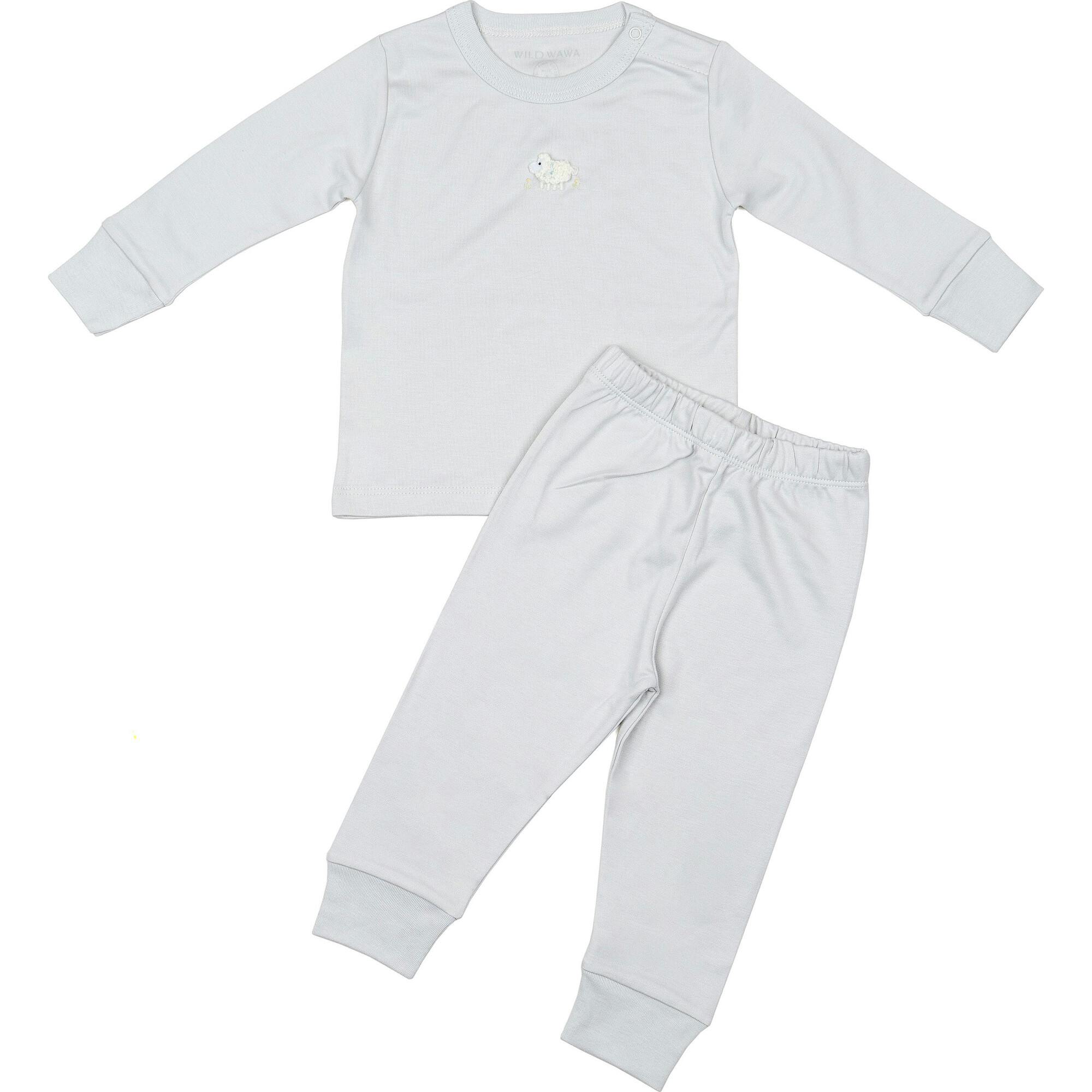 Pima Embroidered Pajama Set in Blue Lamb