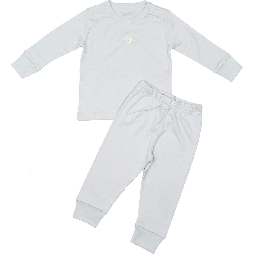 Pima Embroidered Pajama Set in Blue Lamb