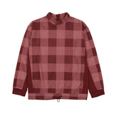 Corduroy Plaid Mao Collar Long Sleeve Toggle Top