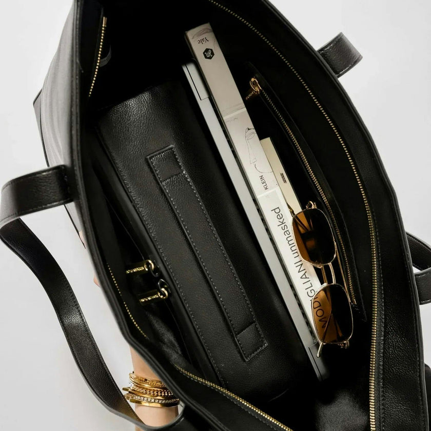 Vegan Leather Work Tote Bag with Removable Insulated Pouch