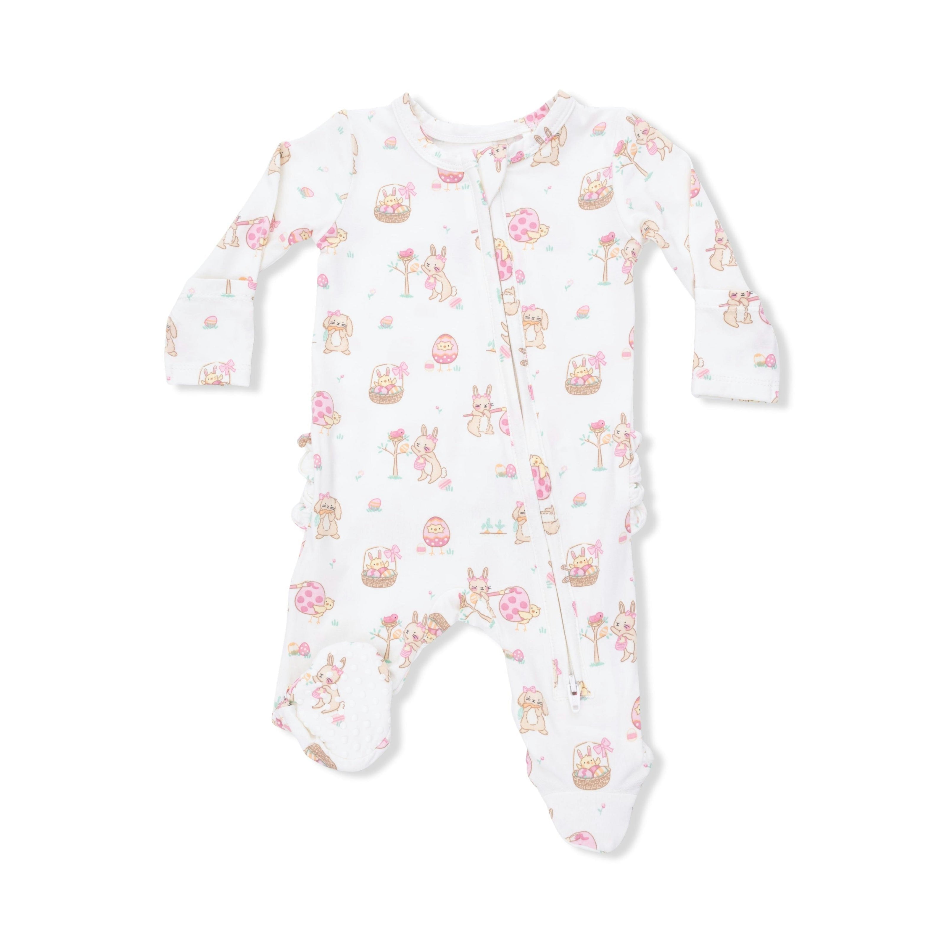 Easter Egg Hunt Pink - 2 Way Ruffle Back Zipper Footie