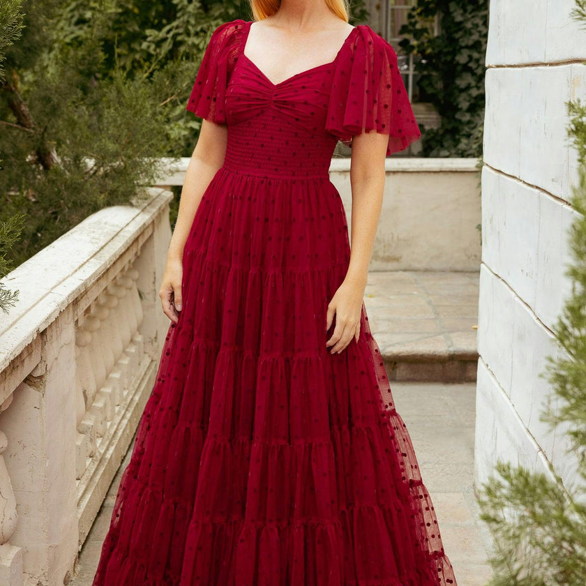Solange Dress in Burgundy Tulle