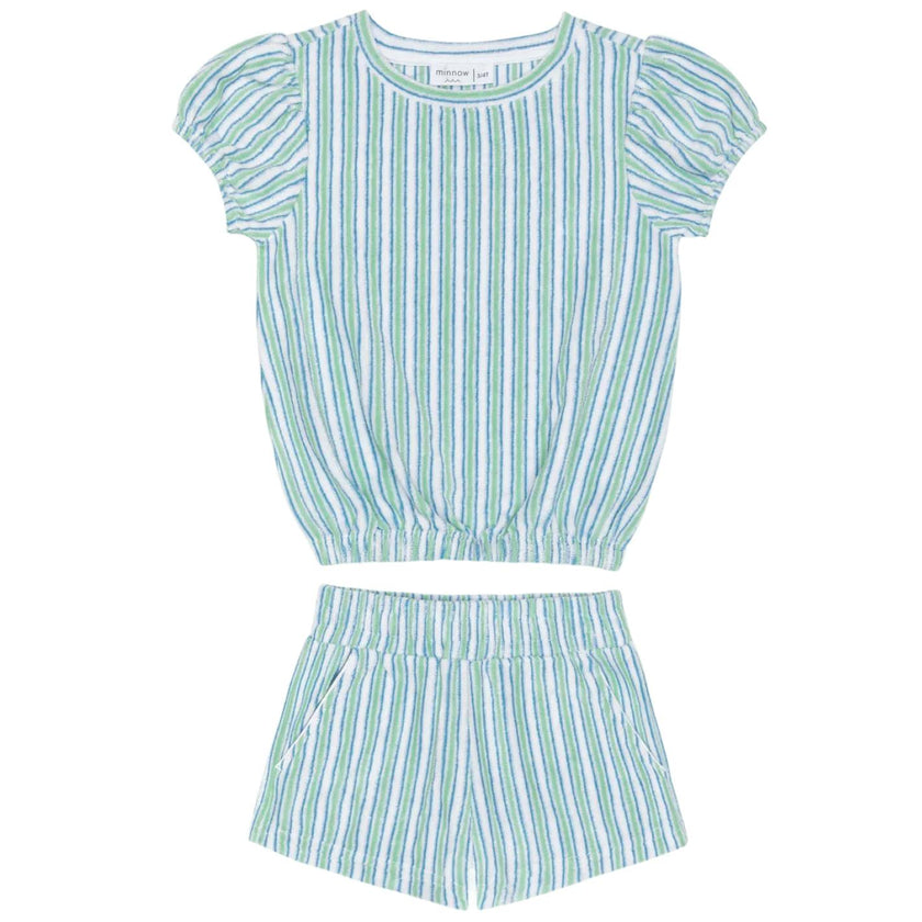 girls tamarin stripe french terry top and short set