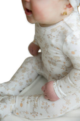 All Over Floral and Mushroom Print Onesie With Hat