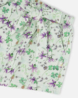 Jersey Shorts Green Printed Flowers