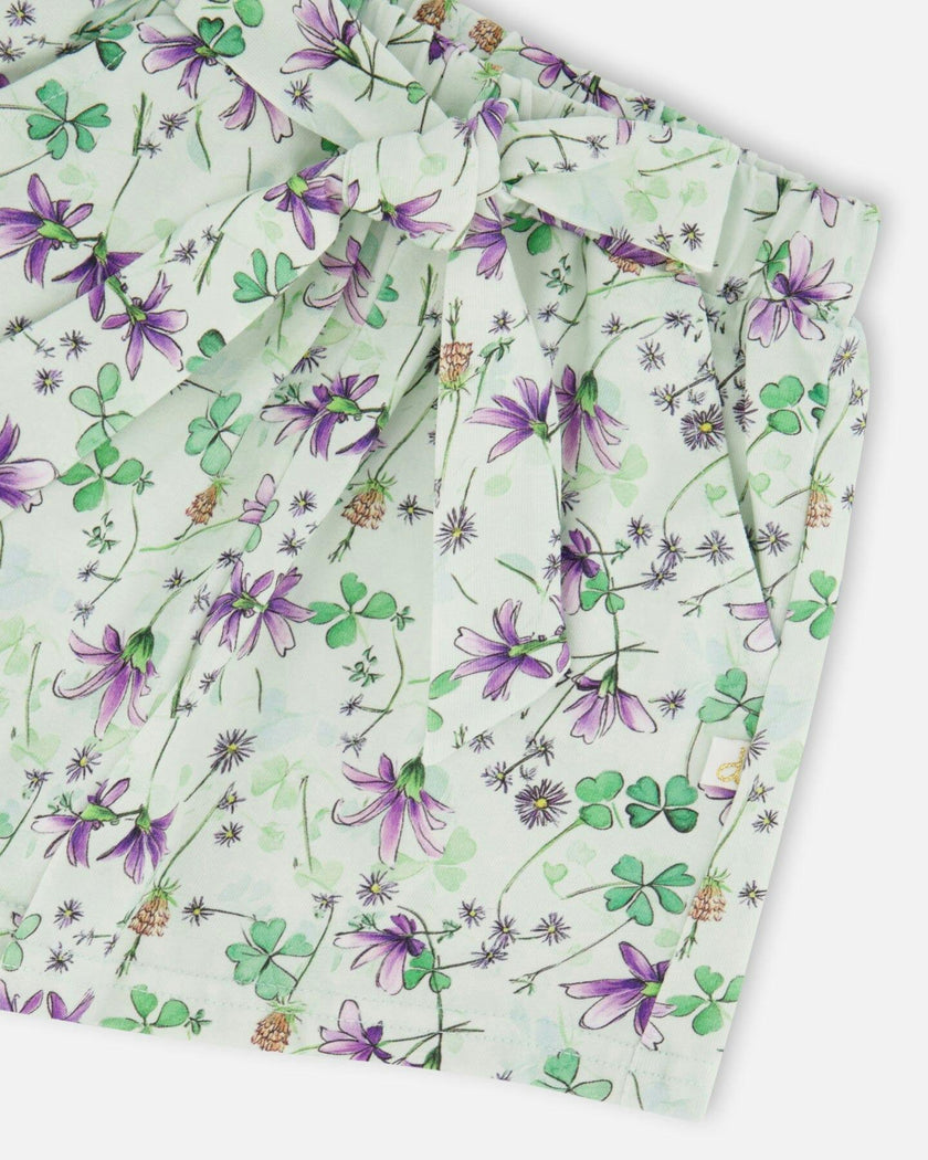 Jersey Shorts Green Printed Flowers