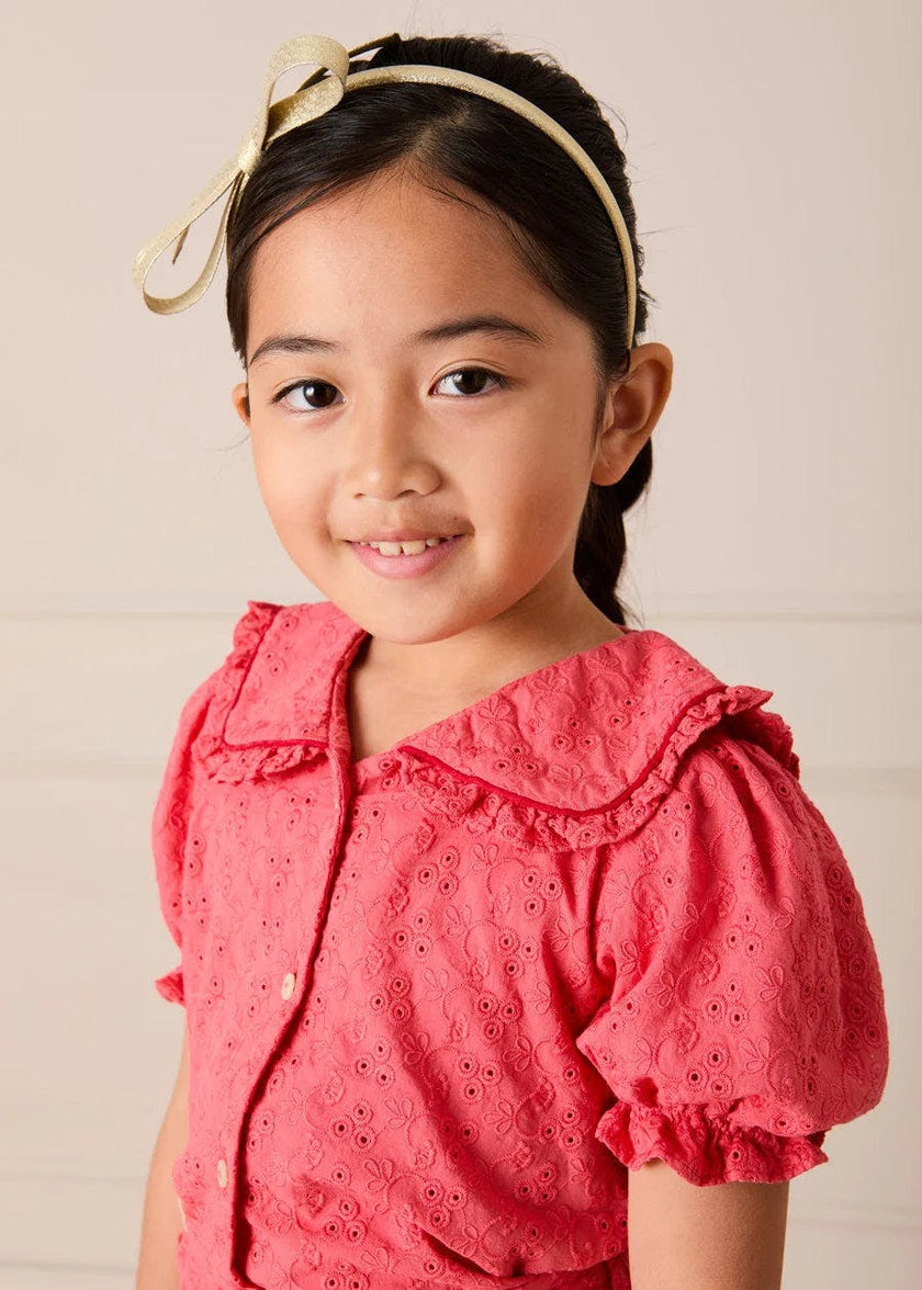 Broderie Anglaise Mariner Collar Blouse in Strawberry (4-12yrs)