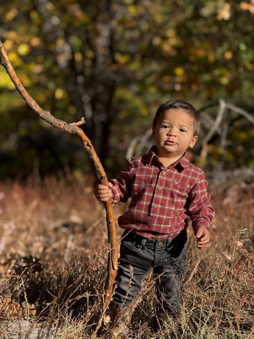 JASPER Red/Lemon washed plaid Woven Onesie