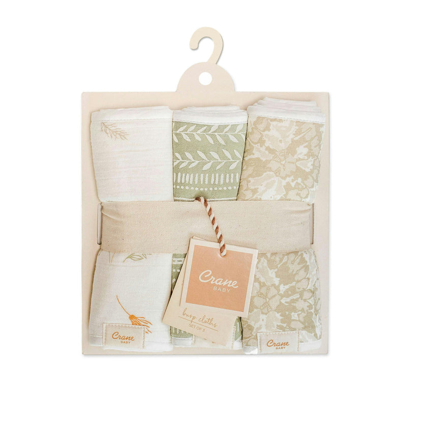 Willow Neutral Leaf Cotton Burp Cloth (Set of 3)