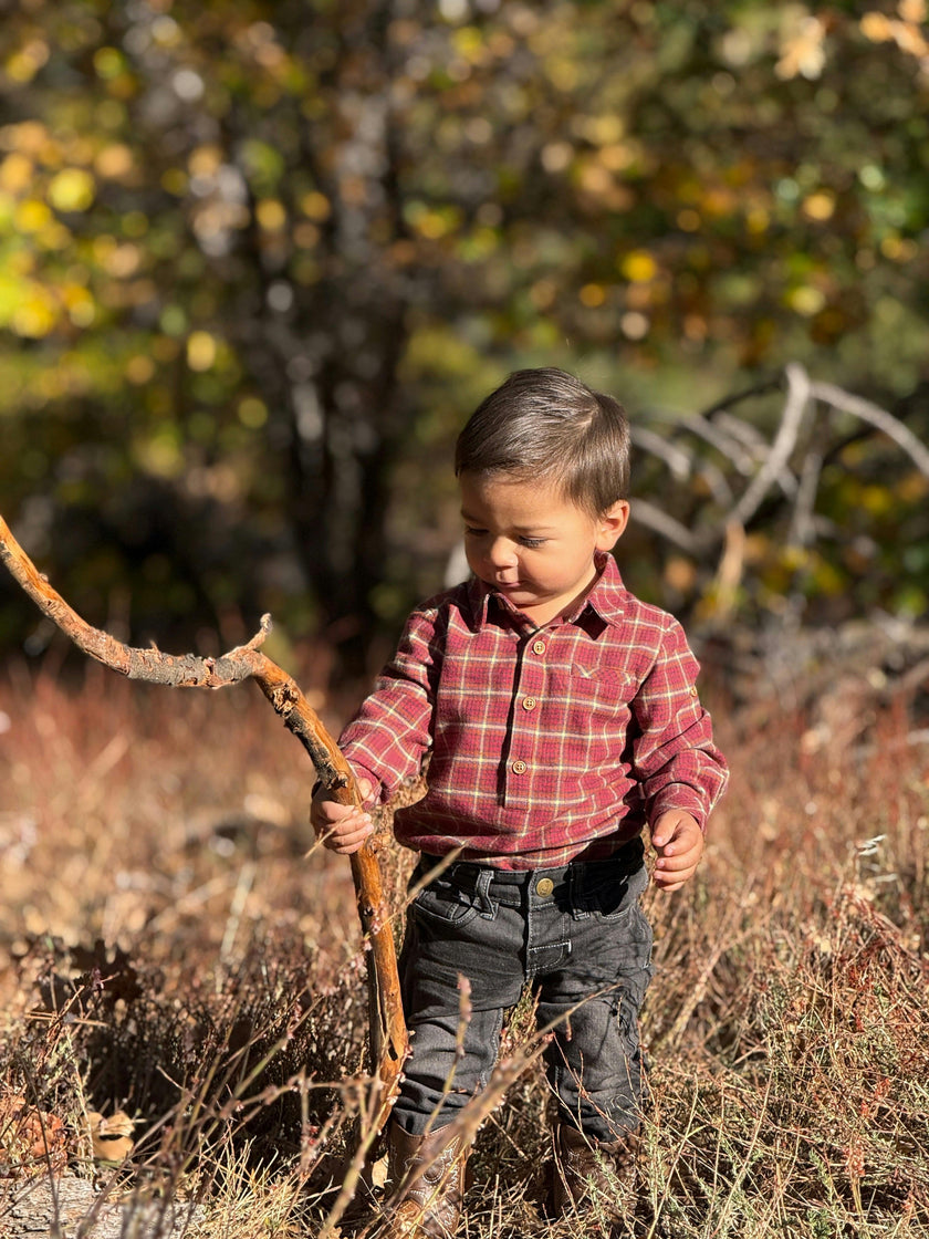 JASPER Red/Lemon washed plaid Woven Onesie