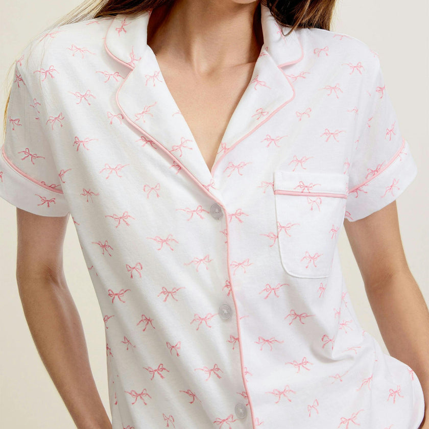 Women's Pima Short Sleeve Short Set in Blushing Bows