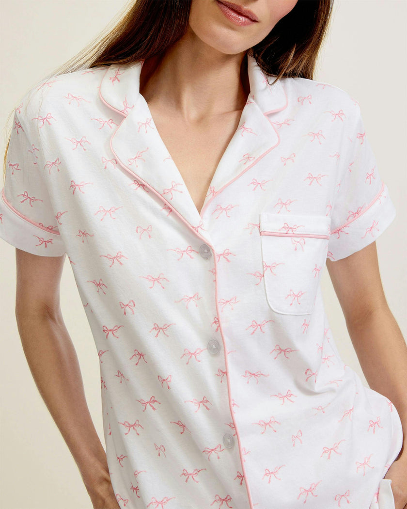 Women's Pima Short Sleeve Short Set in Blushing Bows