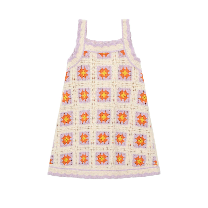 Lavender Trim Crocheted Dress