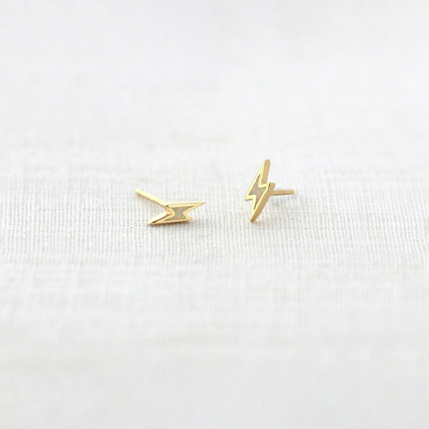 Opal Lightning Bolt Stud Earrings