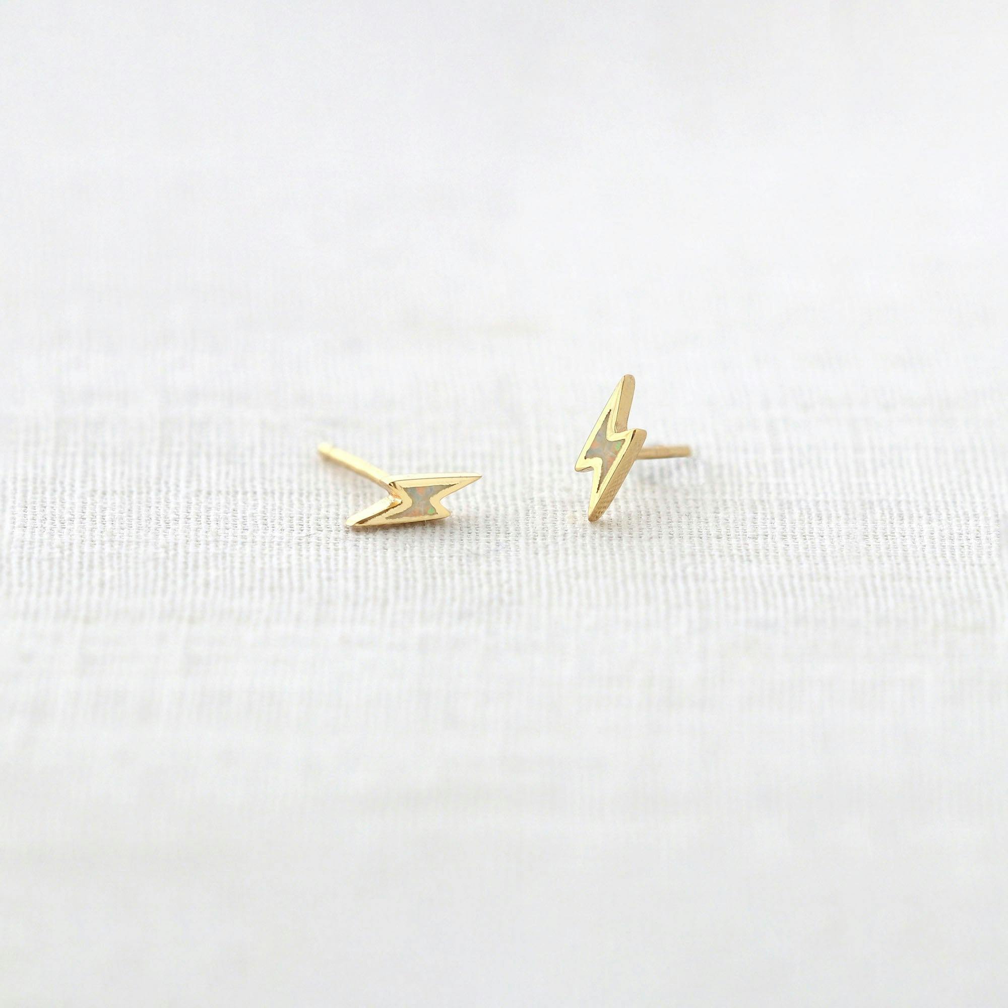 Opal Lightning Bolt Stud Earrings