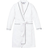 Kid's Flannel Robe in White with Navy Piping
