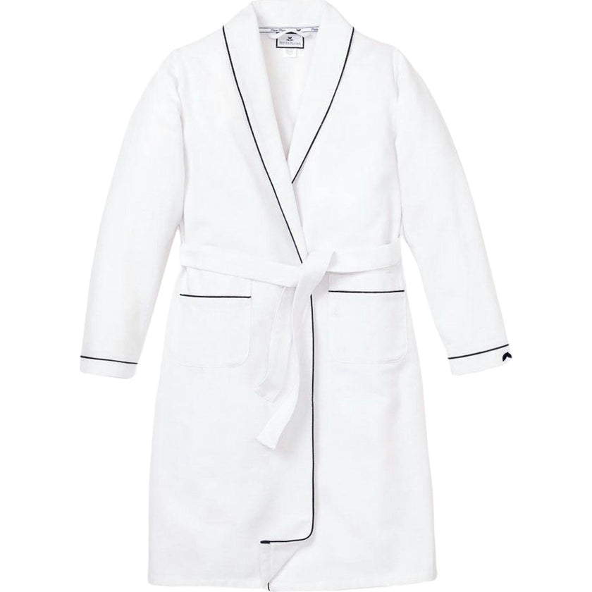 Kid's Flannel Robe in White with Navy Piping