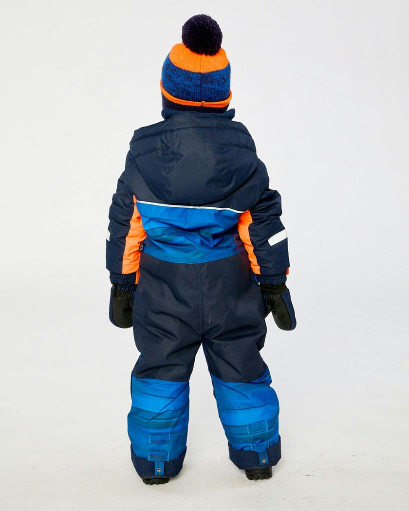 Kids One Piece Play Snowsuit Blue With Black Stripes