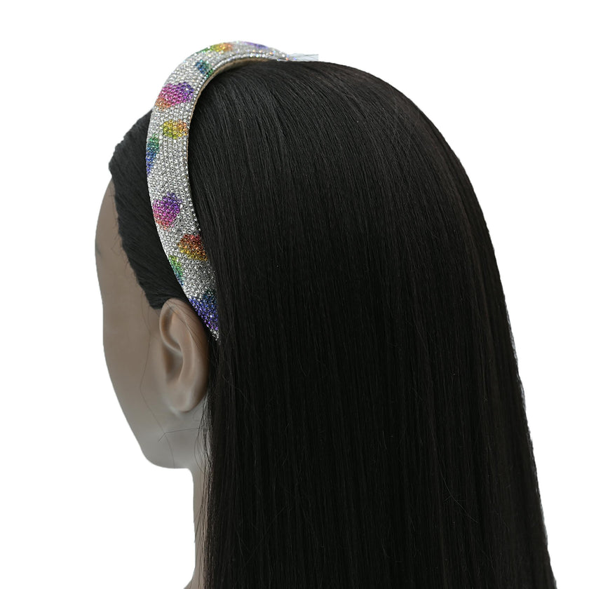 Multicolor Rhinestone Rainbow Heart Headband