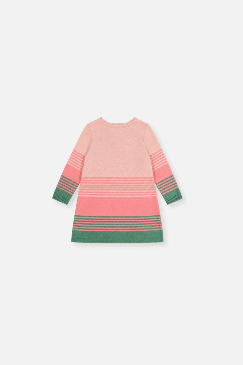 Baby Knitted Stripe Dress Very Pale Pink And Green