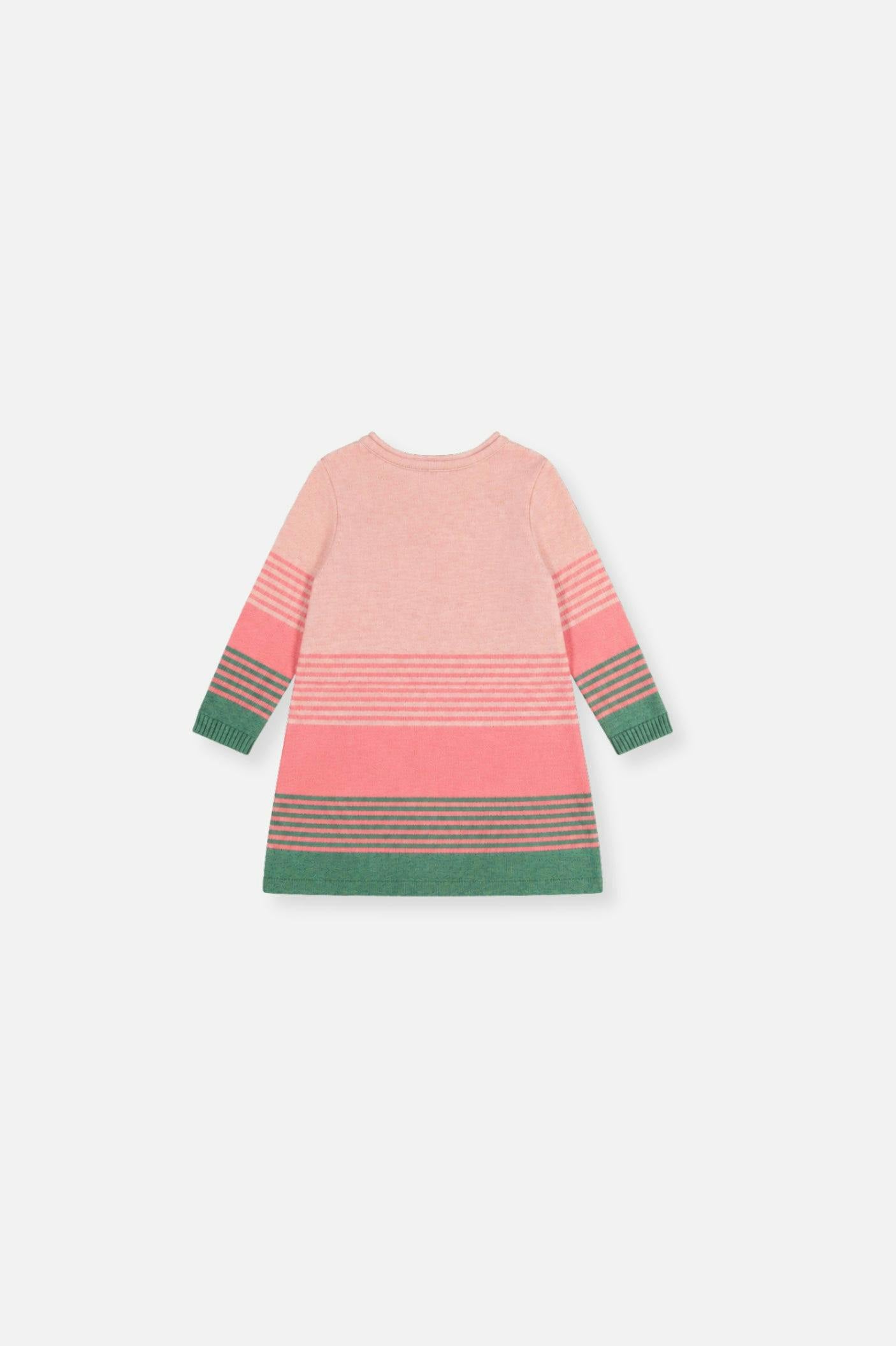Baby Knitted Stripe Dress Very Pale Pink And Green