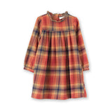 Girls' Long Sleeve Ruffle Neck Plaid Dress