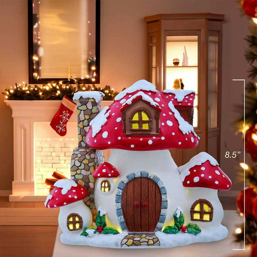8.5-Inch Merry Little Mushrooms Cottage Tabletop