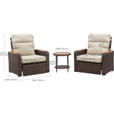 Teamson Home Outdoor Seating  Wicker Frame & Wood Armrests Recliner Set in Warm Brown