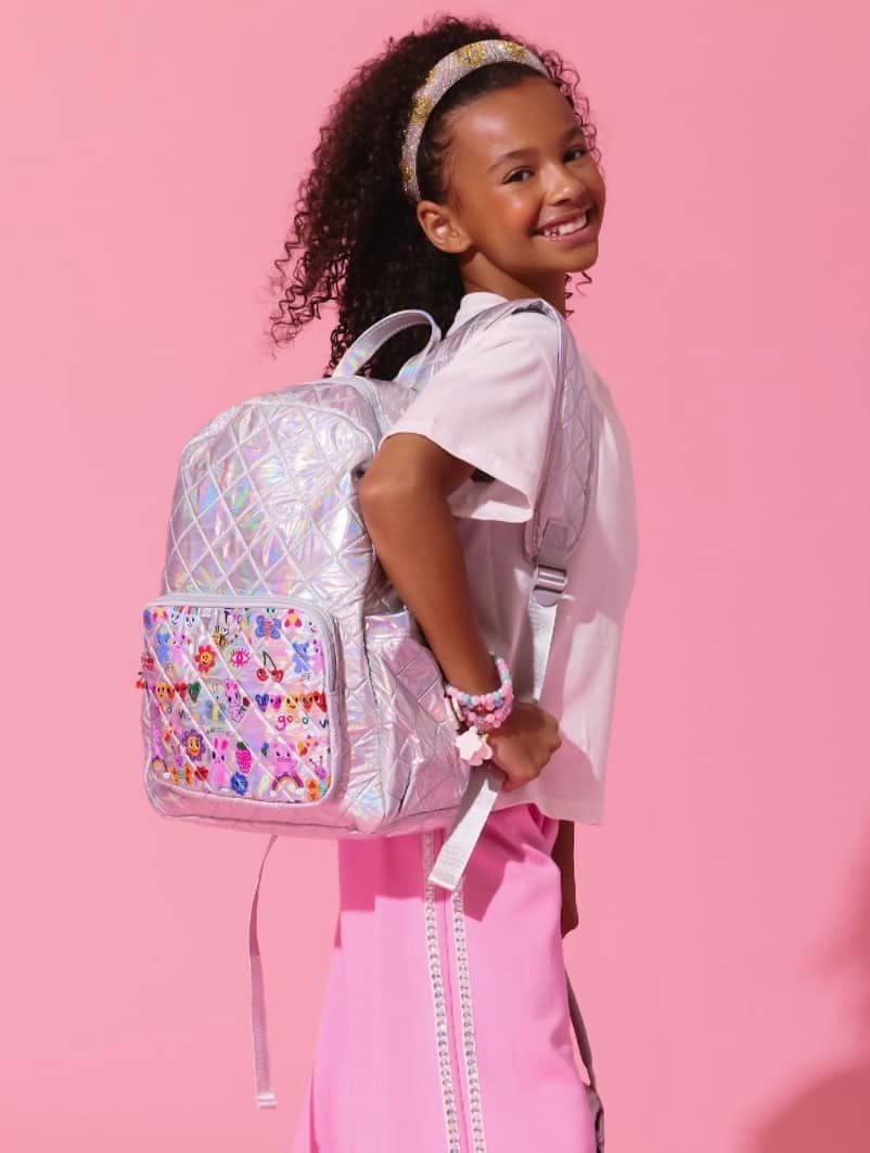 Silver Hologram Doodle Art Quilted Backpack