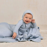 Scallop Trimmed Rib Knit Blanket Ivory