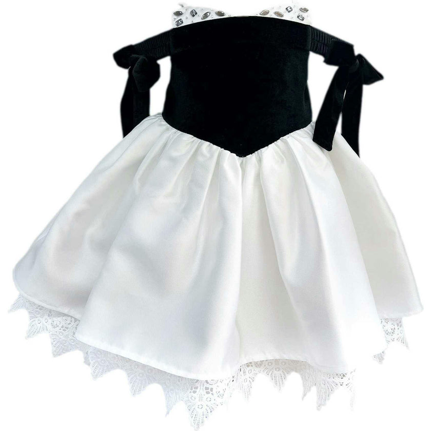 Audrey Black Velour Top and White Sateen Dress