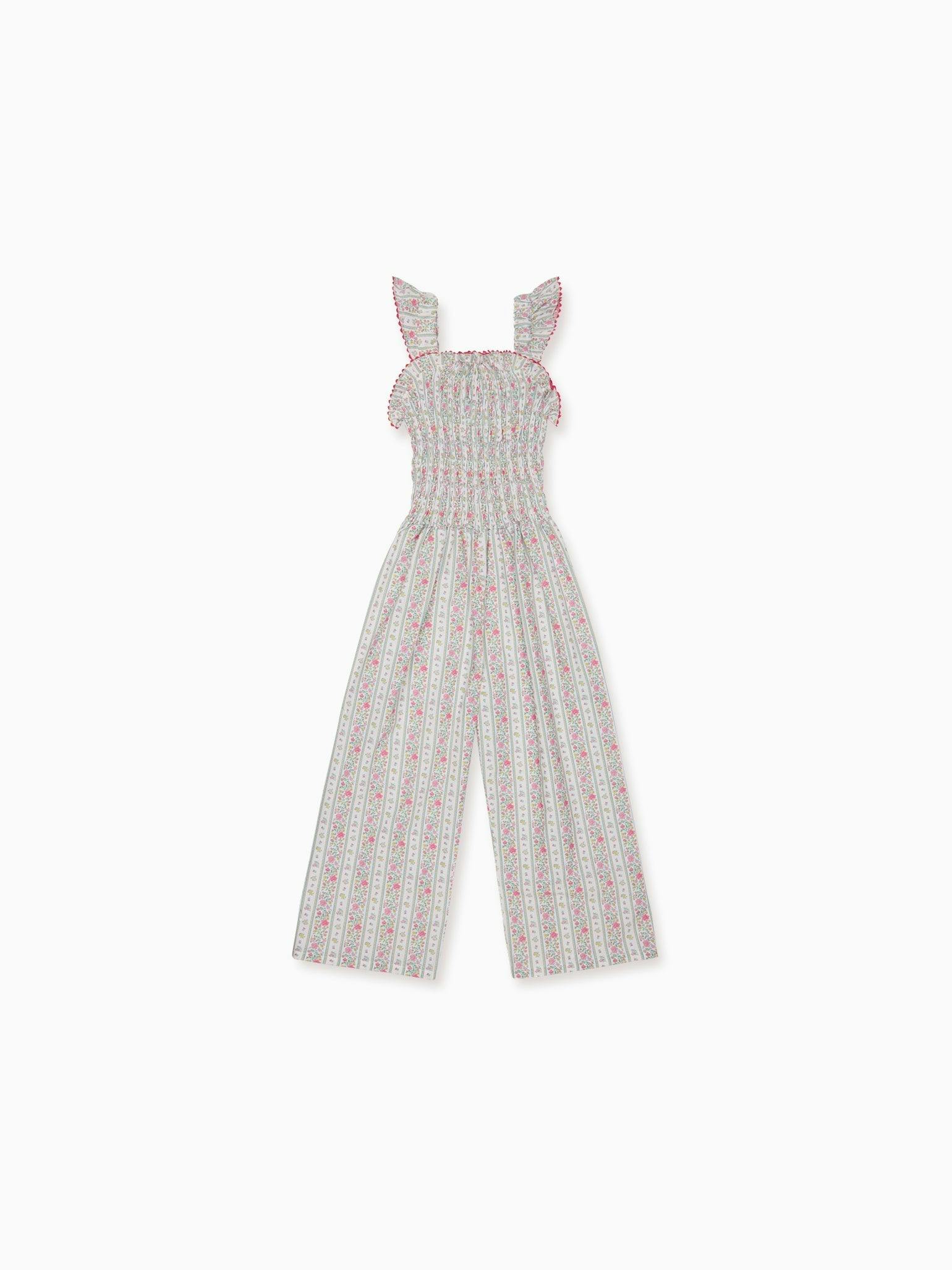 Fuchsia Pink Floral Stripe Maeve Girl Jumpsuit