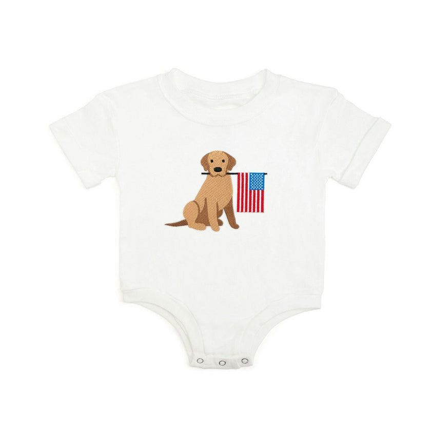 Patriotic Pup Patch Short Sleeve Romper - White