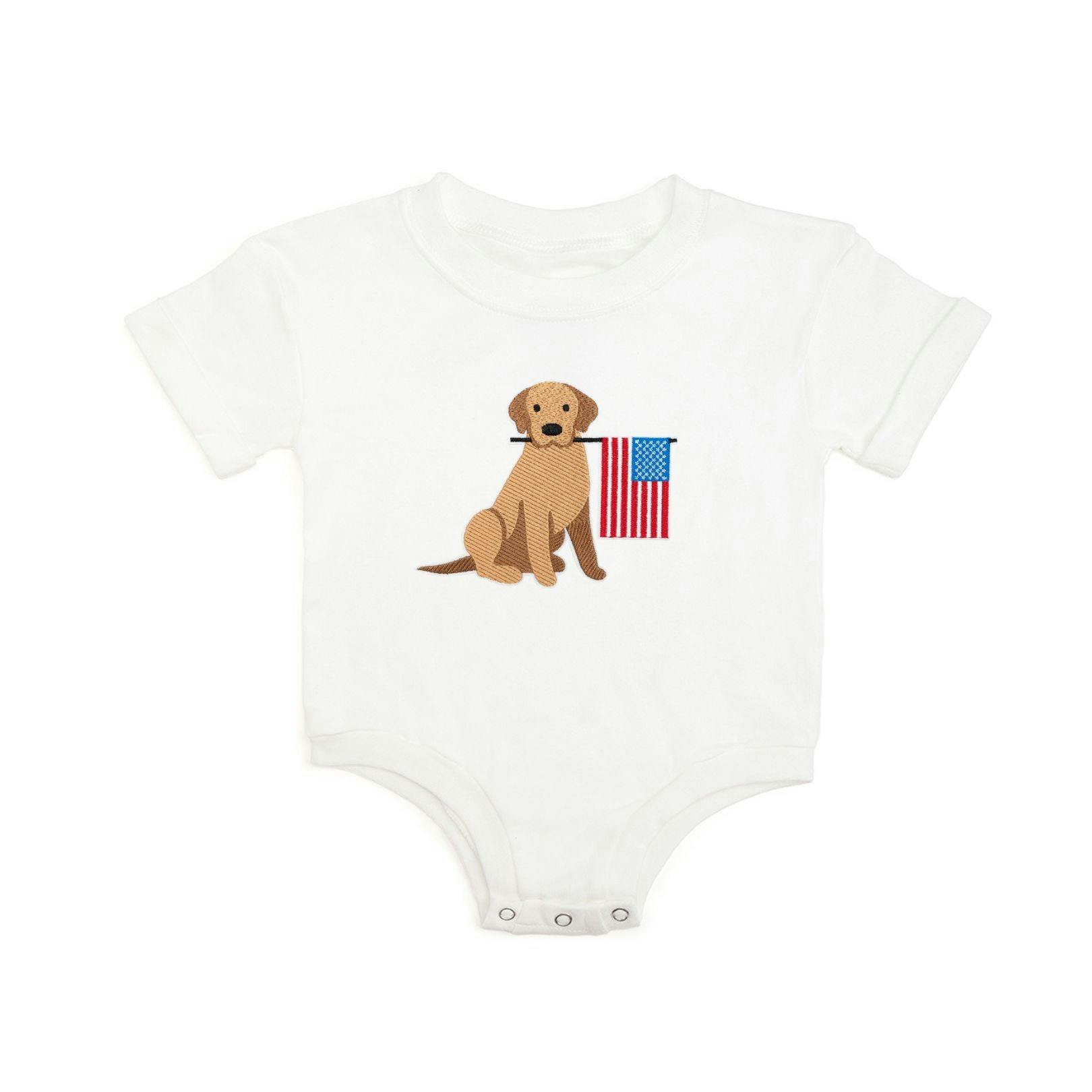 Patriotic Pup Patch Short Sleeve Romper - White