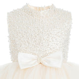 Cream Ariette Pearl Bow Tulle Dress