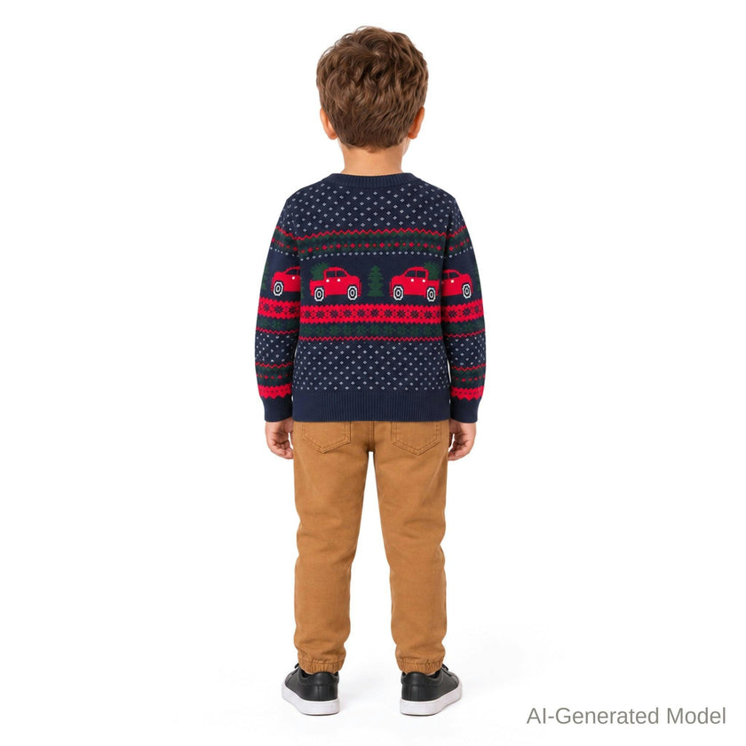 Boys Sweater & Jogger Set | Christmas Tree Trucks - Navy