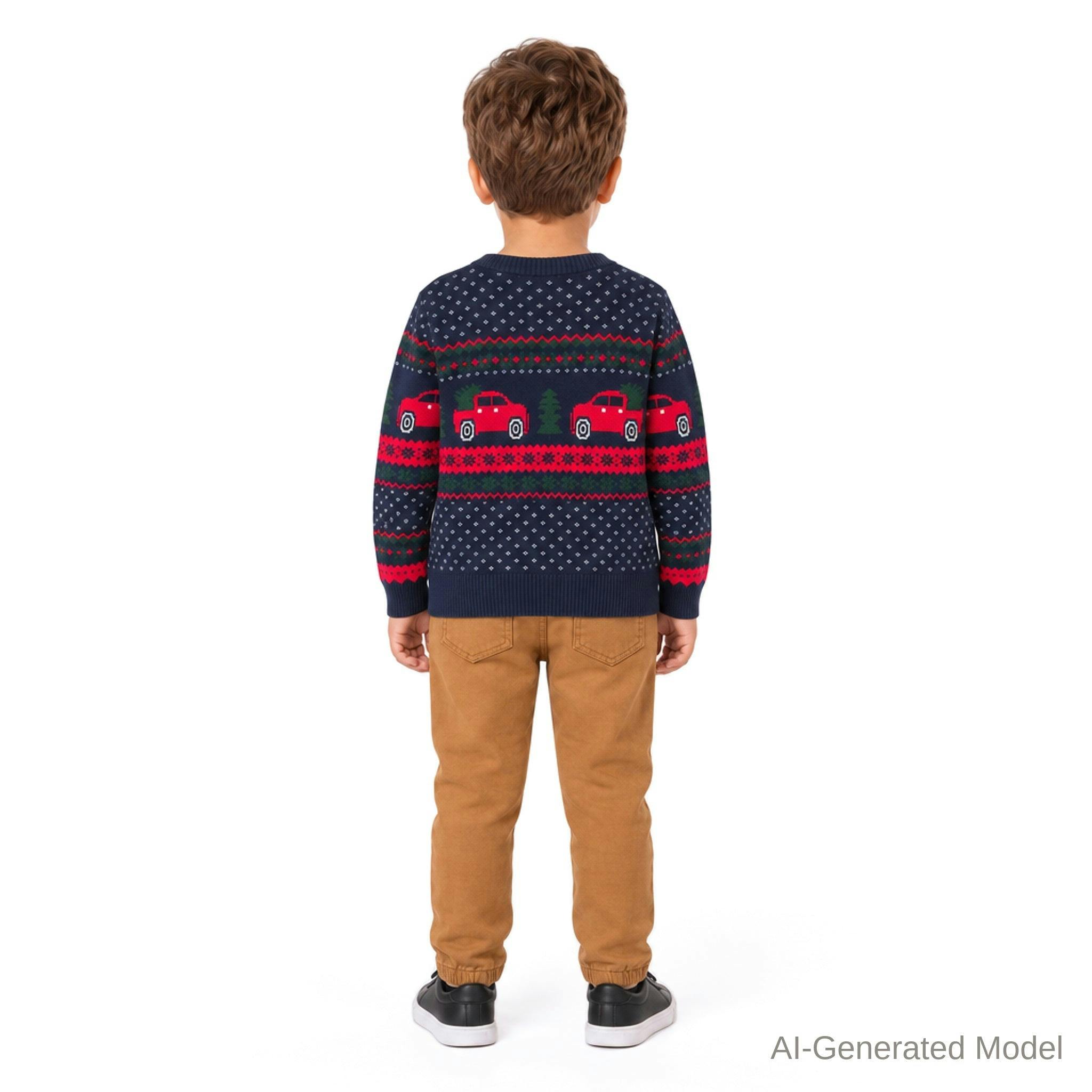 Boys Sweater & Jogger Set | Christmas Tree Trucks - Navy