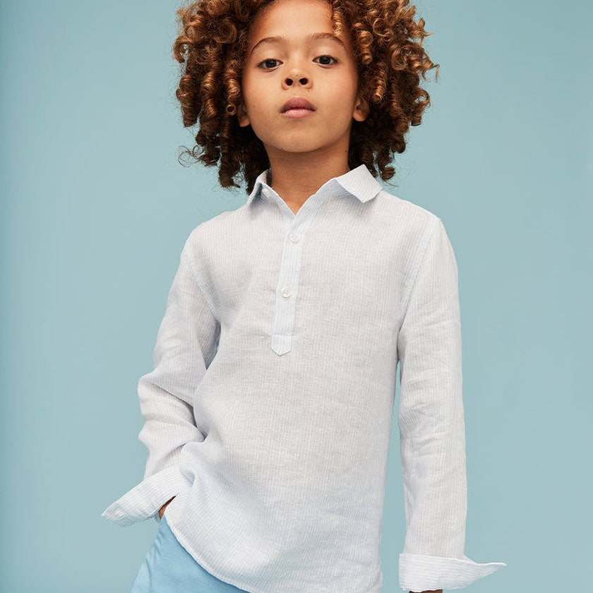 Light Blue Stripes 100% Linen Shirt