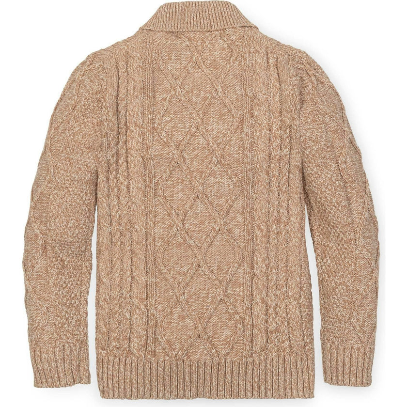 Organic Long Sleeve Shawl Collar Cable Sweater, Beige