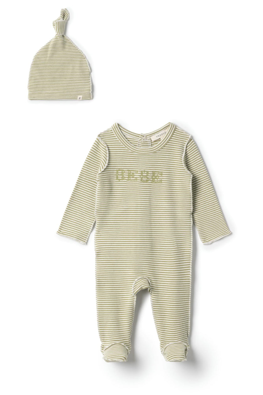 Bebe Brushed Embroidered Snap Front Romper and Hat Two Piece Set