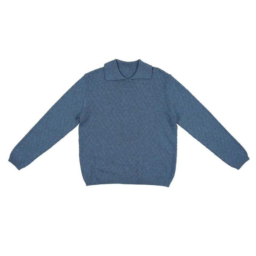 Argyle Fine Knit Collared Rounded V-Neck Sweater