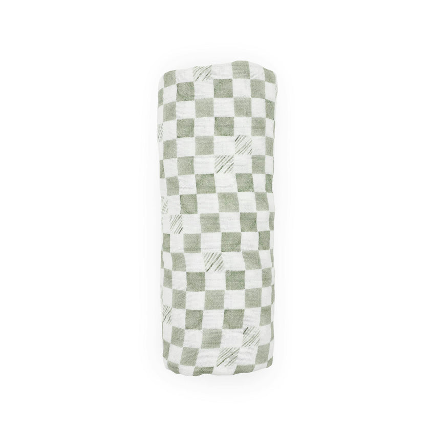 Organic Cotton Muslin Swaddle Blanket - Green Checker