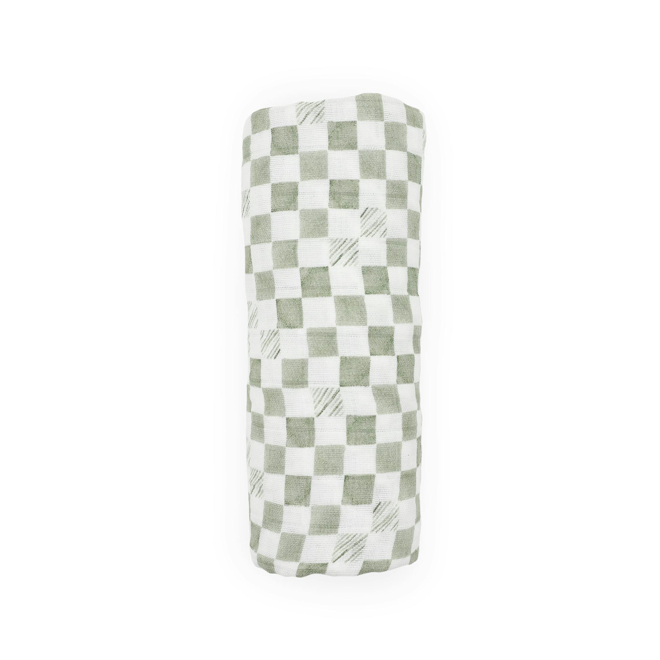 Organic Cotton Muslin Swaddle Blanket - Green Checker